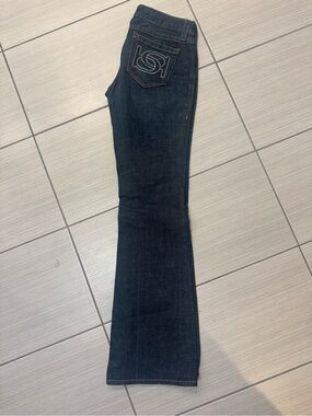 Vintage Y2K Bebe Dark Wash with decorative atitching Flare Jeans